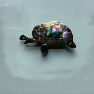 Vintage Sterling Silver Turtle Pin Brooch With Abalone Shell Inset